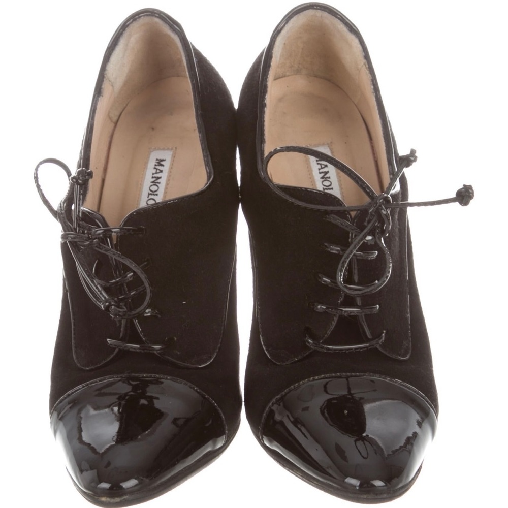 Manolo Blahnik
Suede Cap-Toe Booties - Picture 3 of 5